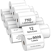 AveneMark 12 Rolls 4" x 2" Direct Thermal Labels for Barcodes Postage Address Shipping Labels Compatible with Rollo & Zebra Desktop Printers Adhesive - 750 Labels/Roll