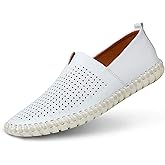Men's Genuine Leather Loafer Shoes Slip On Soft Walking Shoes Perforated Driving Shoes