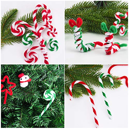 Livder 200 Pieces Christmas Red Green Pipe Chenille Cleaners Stems and 1000 Pieces Pom Poms Pompoms for DIY Art Crafts Decorations Supplies