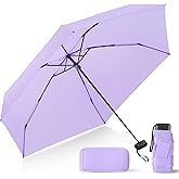 LEAGERA Compact Mini Travel Umbrella with Case - Mini Umbrella for Purse, Small Lightweight &Tiny Design Perfect for Parasol Outdoor Sun&Rain Umbrellas, Light Purple Color