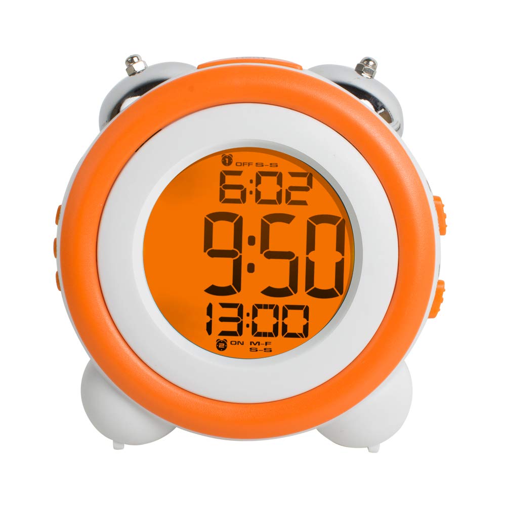 Lolicute Stay-In-Bed Light Clock, Kids Alarm Clock，Double Bell Alarm Clock With Snooze for Kids, Students，Teaches Child When Ok-to Wake Up (Orange)