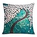 Anickal 18 x 18 Square Teal Oil Painting White Flower Black Tree Print Pattern Throw Pillow Cover Decorative Pillow Case