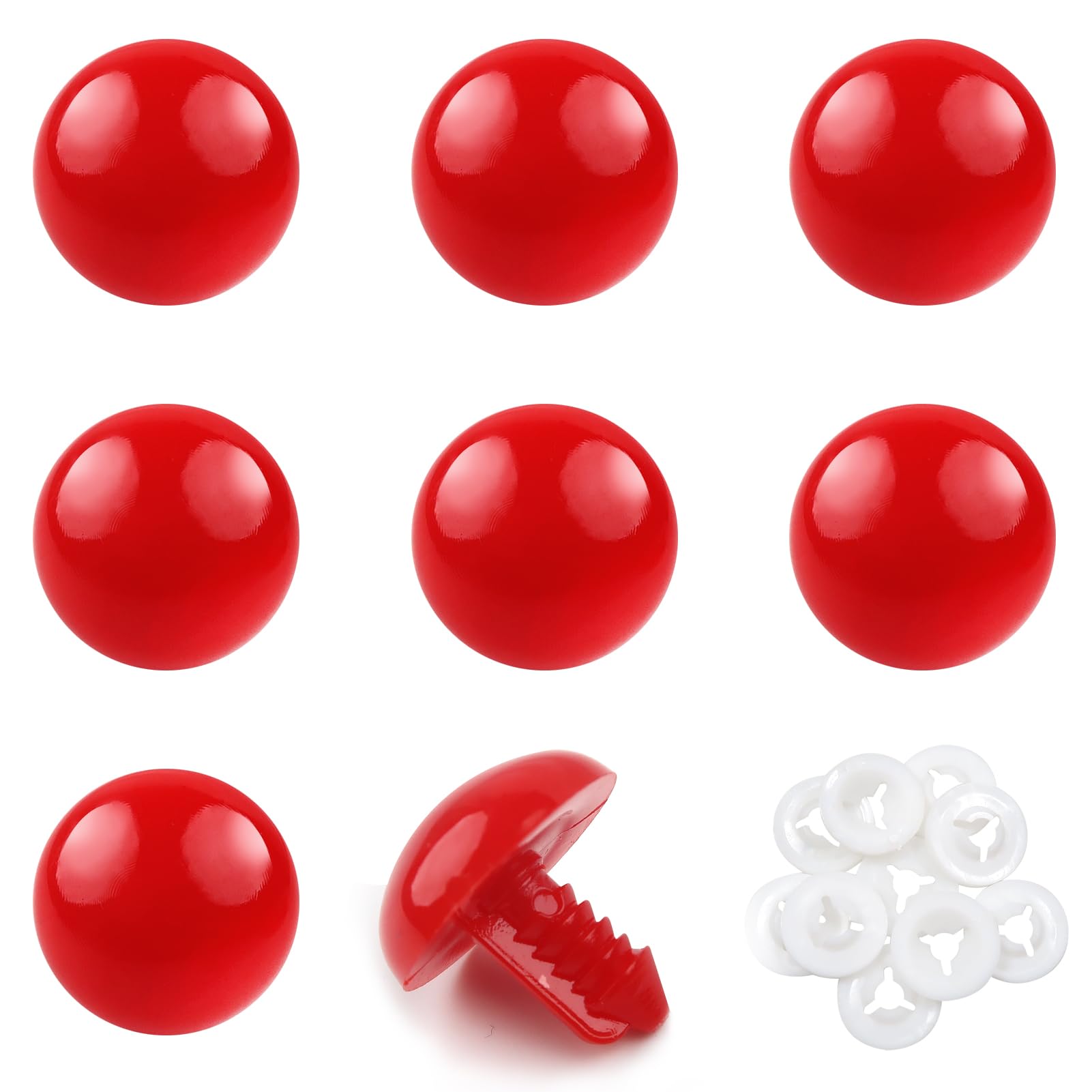 TOAOB 8 PCS 24 mm Red Safety Eyes for Crochet Dolls Eyes Crochet Eyes Plastic with Washers Amigurumi Doll Making DIY Craft Plush Animals