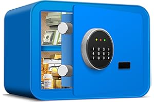 APRXUVOT 1.0 Cu ft Small Home Security Safe Box, Digital Keypad Safe Box with Combination Lock and Spare Keys, Personal Document Safe for Home Office Hotel Valuables (royal blue)
