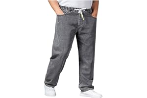 Men's Loose Big and Tall Jeans Wide Leg Straight Baggy Hip Hop Streetwear Skateboard Denim Pants Stretchy Trousers