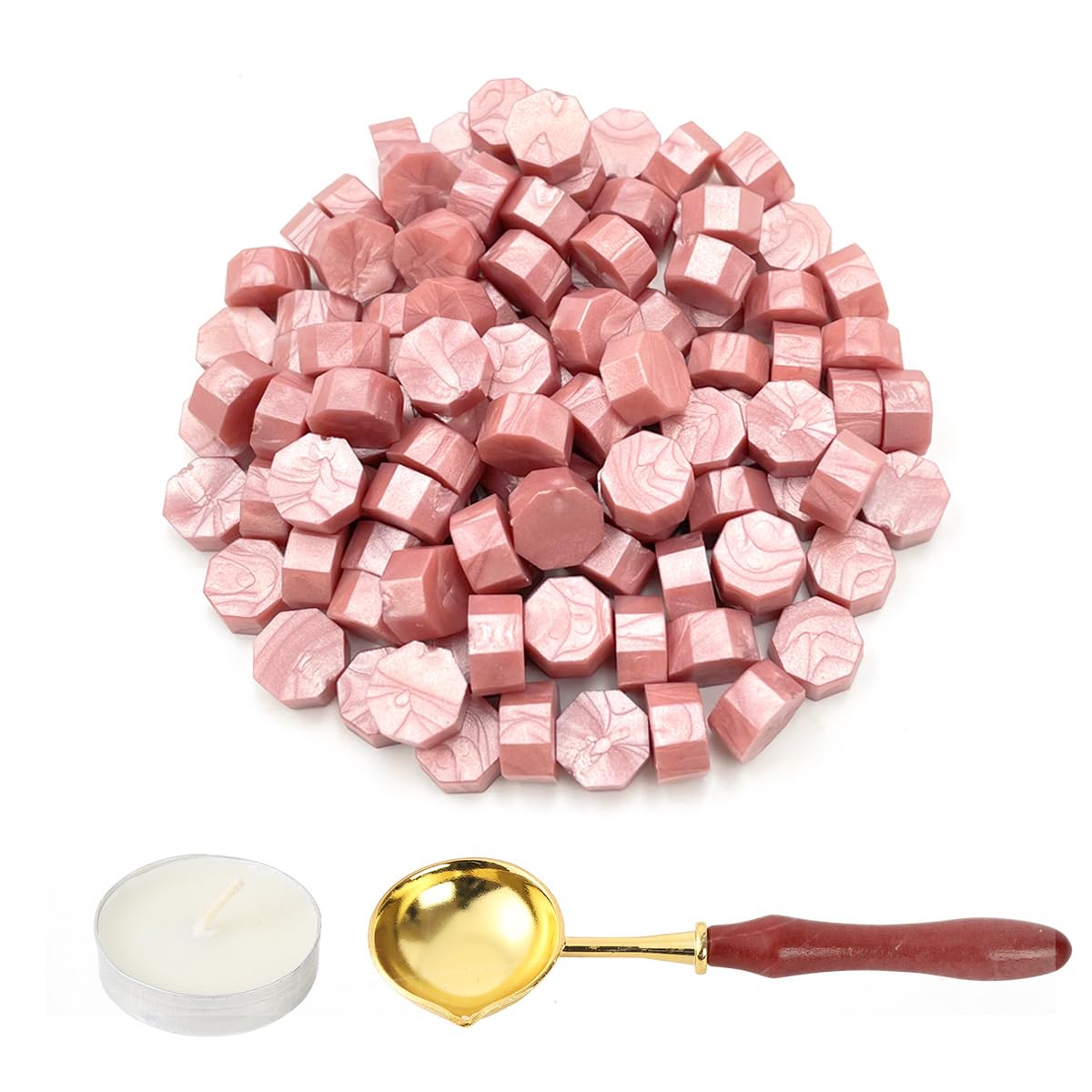 LICQIC Wax Stamp Kit, 100 Pcs Wax Seal Beads with 1 Tea Candles and 1 Melting Spoon, for Invitations, Cards, Envelopes, Wine Packages, Gift Wrapping — image 1