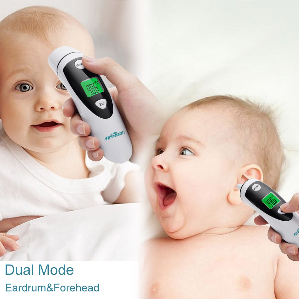 Firhealth Forehead and Ear Thermometer, Infrared Digital Fever Thermometer for Baby, Adult and Elderly Professional Precision And Medical Accuracy Fever Alarm, CE and FDA Approved, Black