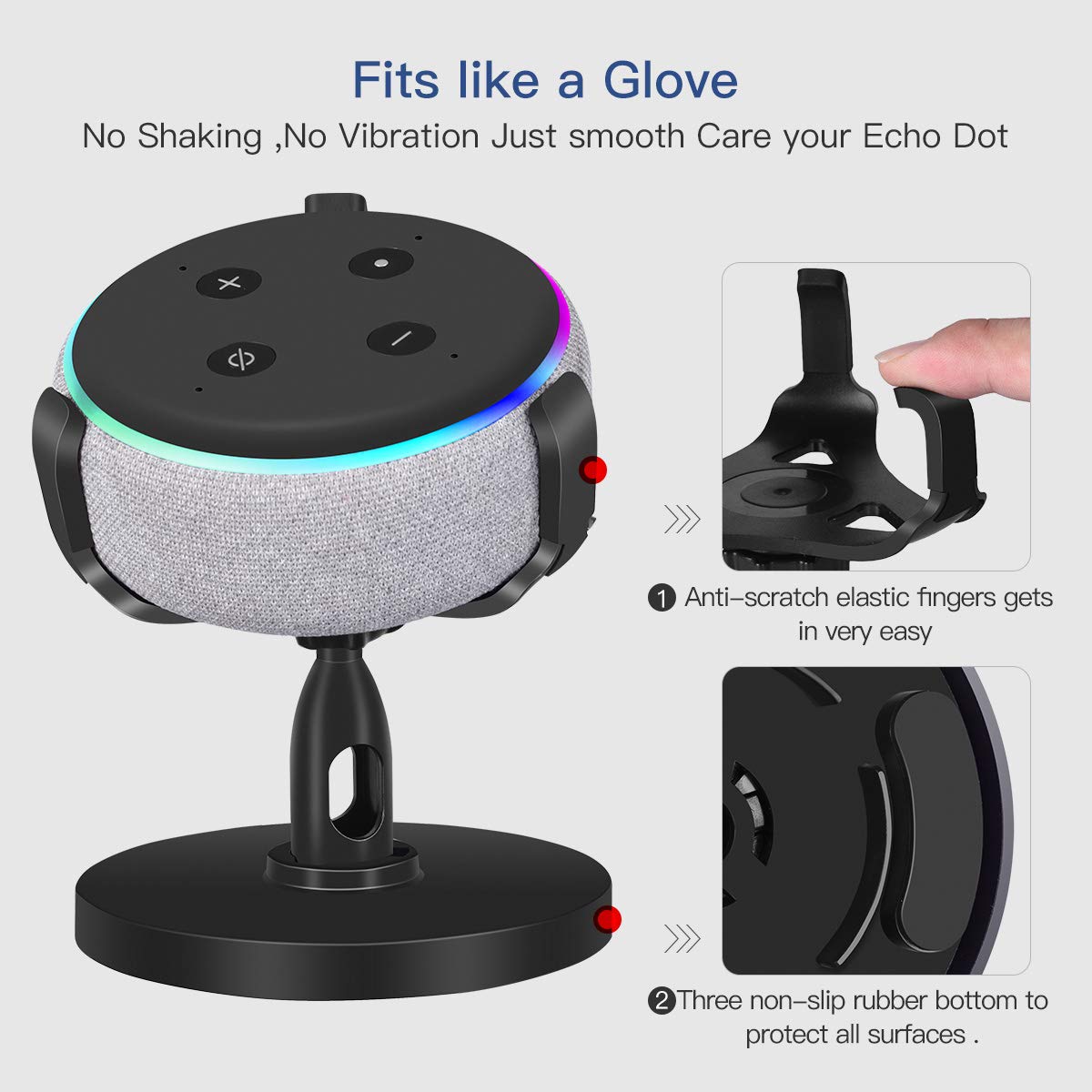 CaseBuy Echo Dot 3rd Gen Stand, Table Holder 3rd Generation, 360 Degrees Rotated/Elastic Material/Rubber Protection Stand Bracket Mount, Increase Reception Perfectly Fit Echo 3rd Gen Accessories