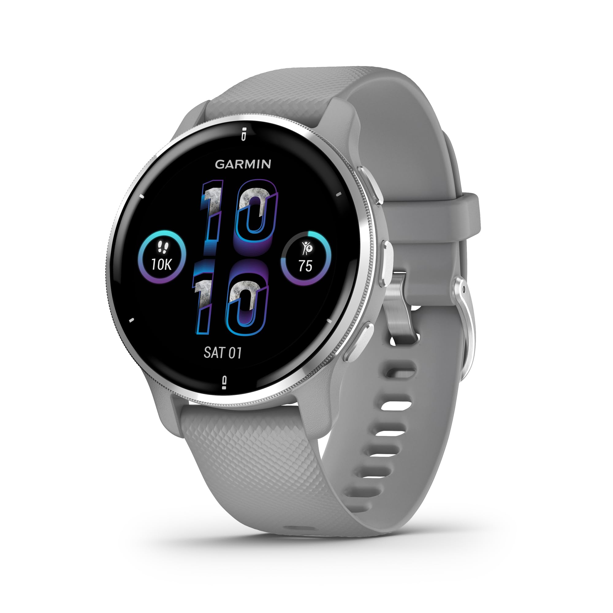 Garmin Venu 2 PLUS (45 mm), AMOLED GPS Smartwatch with All-day Advanced Health and Fitness Features, Voice Functionality, Music Storage, Wellness Smartwatch with up to 9 days battery life, Powder Grey