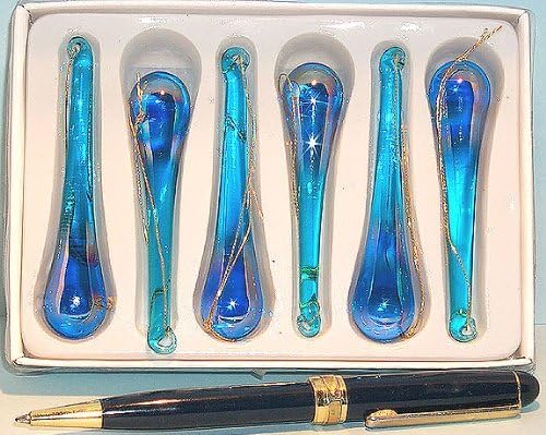 Tear Drop Hanging Glass Ornament AquaBlue S 3.2" long 6 pcs. 8BE