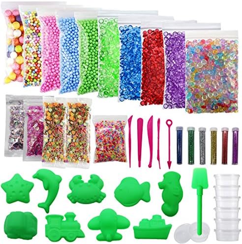 Slime Foam Beads, 46 Pack Slime Making Kit Including Foam Balls, Fishbowl Beads, Fruit Flower Slice, Confetti, DIY Moulds and Slime Tools for Art DIY Craft