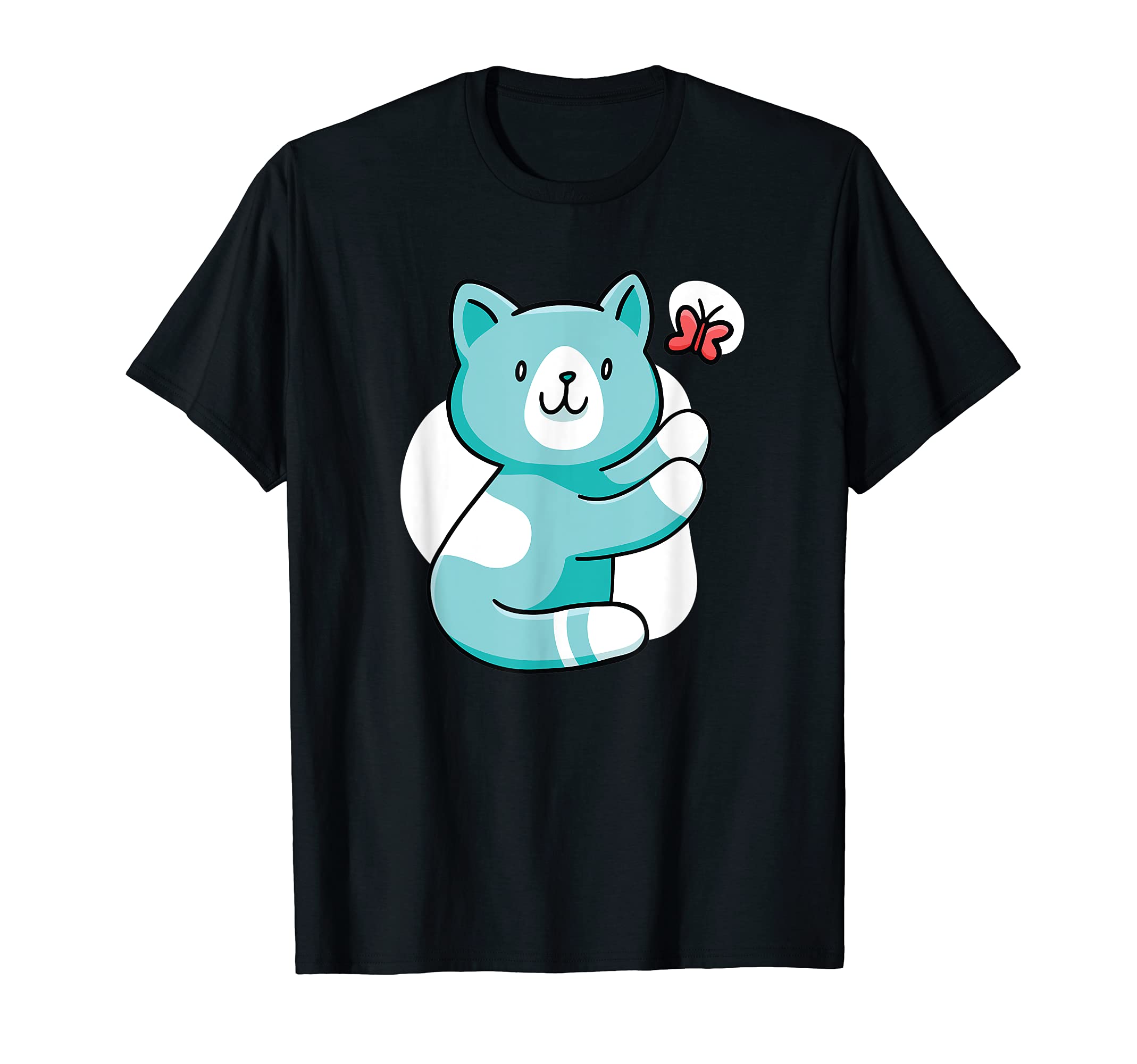Cute Cat Chasing Butterfly Pet Adorable Paws Bug Wings T-Shirt