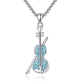 CUPENDA Violin/Guitar/Music Note Necklace 925 Sterling Silver Pendant Necklace Music Valentine's Day Jewelry for Women