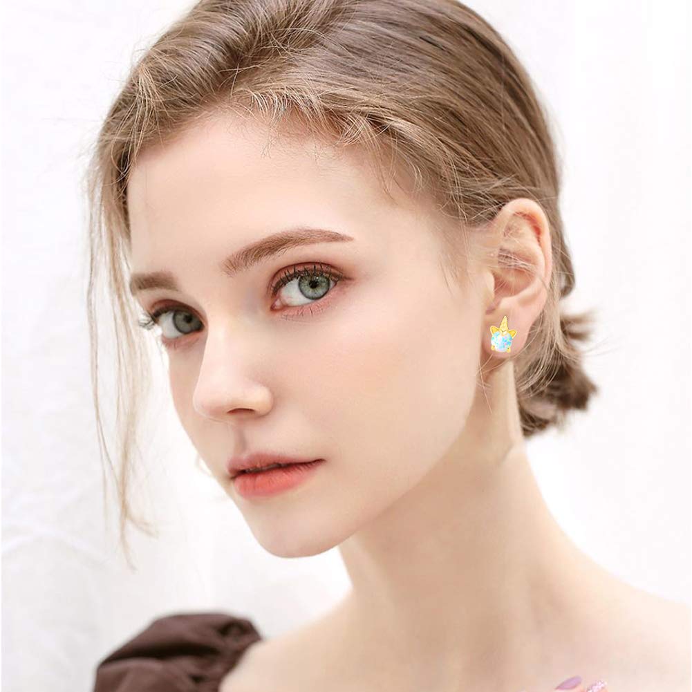 Unicorn Earrings for Girls, Hypoallergenic Fire Opal Stud Earrings ARSKRO S925 Sterling Silver with Gold Mini Tiny Cute Earring Jewelry Gifts for Kids Women