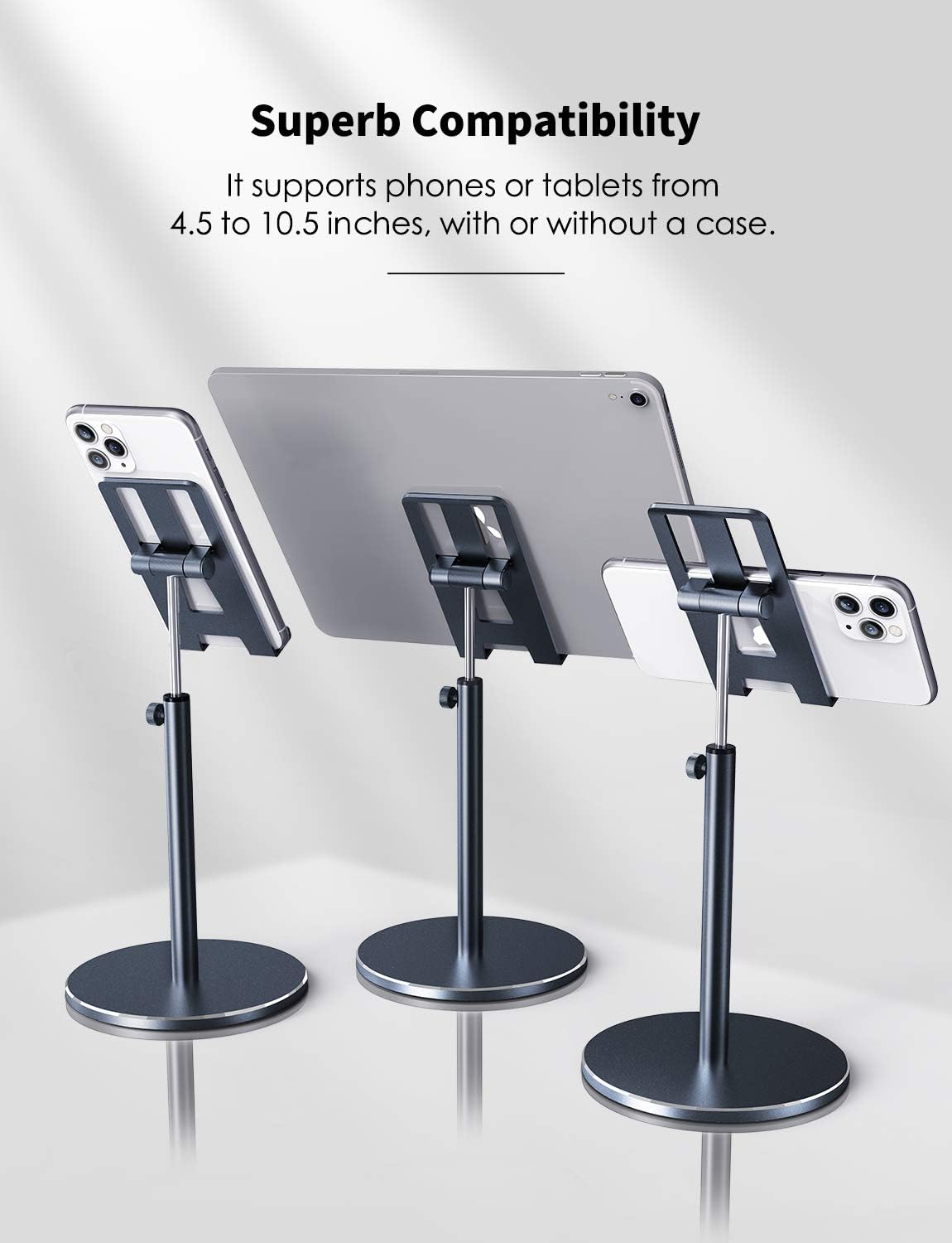 Fitfort Tablet Stand, Adjustable Tablet/Phone Holder of Aluminum Alloy Material, Case Friendly Stable Tablet Stand for iPad, iPad Air, iPad Pro 10.5, Samsung Tabs, and Phones Under 10.5-inch: Home Audio & Theater