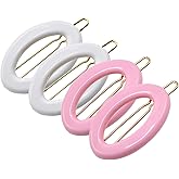 Parcelona French Eggie Oval Pink Solid White Mini Celluloid Acetate Side Slide Barrette Snap on Hair Clips - 4 Pieces