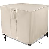 Saking Fire Pit Cover 30 Inch, Waterproof Heavy Duty 600D Square Firepit Covers Gas Fireplace Fire Pit Table Cover for 26/28/30 Inch Propane Fire Pit - 30 x 30 x 25 Inch (Beige)