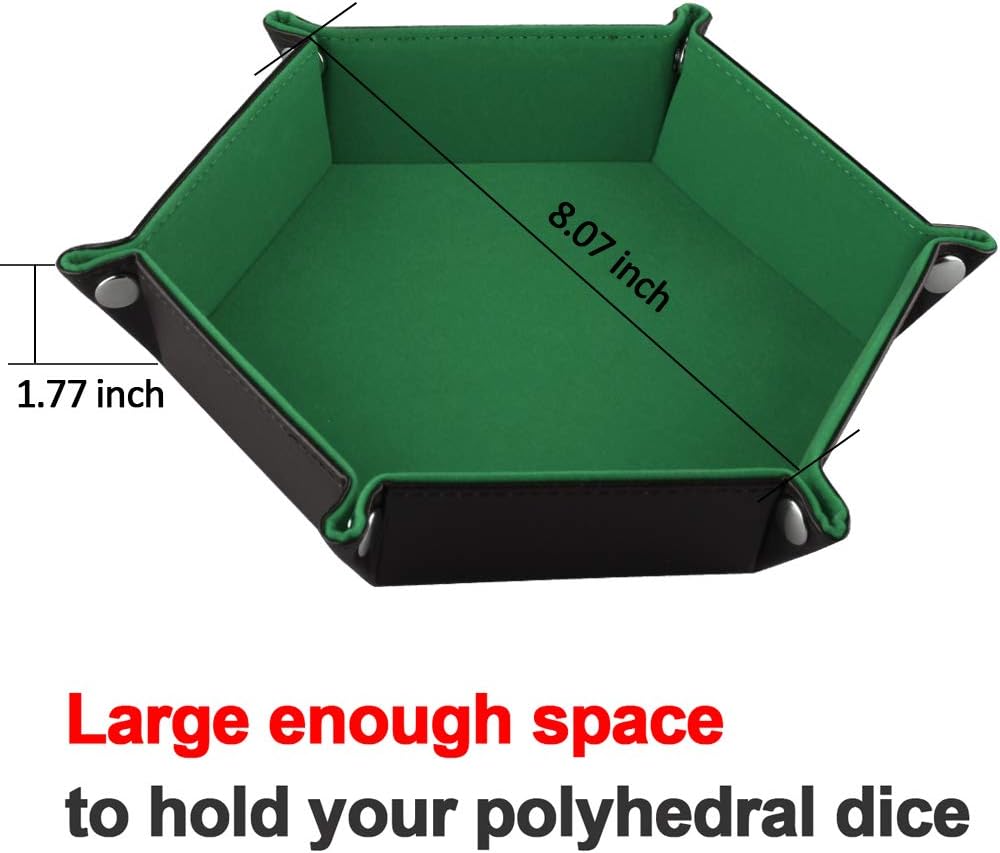 SIQUK Double Sided Dice Tray Folding Hexagonal PU Leather and Dark Green Velvet Dice Holder for Dungeons and Dragons RPG D&D Table Games - Image 4