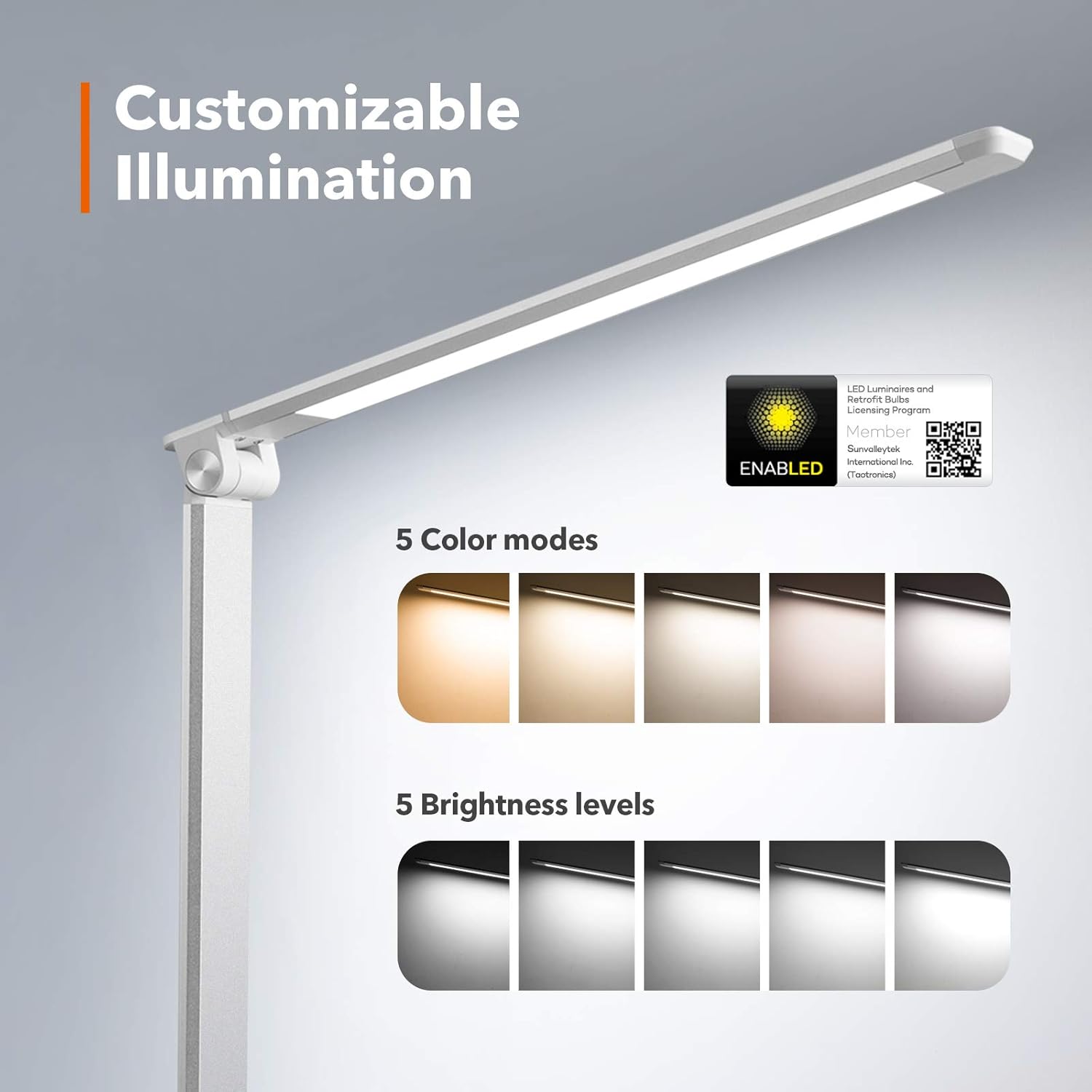 TaoTronics LED Desk Lamp with USB Charging Port, Eye- care Dimmable Lamp, 5 Color Temperatures with 5 Brightness Levels, Touch Control, Metal, Official Member of Philips EnabLED Licensing Program - - 