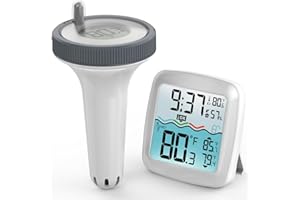 Viveneat Pool Thermometer Floating Easy Read - IPX8 Swimming Pool Temperature Thermometer with Wireless Indoor Temperature, Large Display, Waterproof Rating, Pond/Hot Tub/Spa, Contemporary