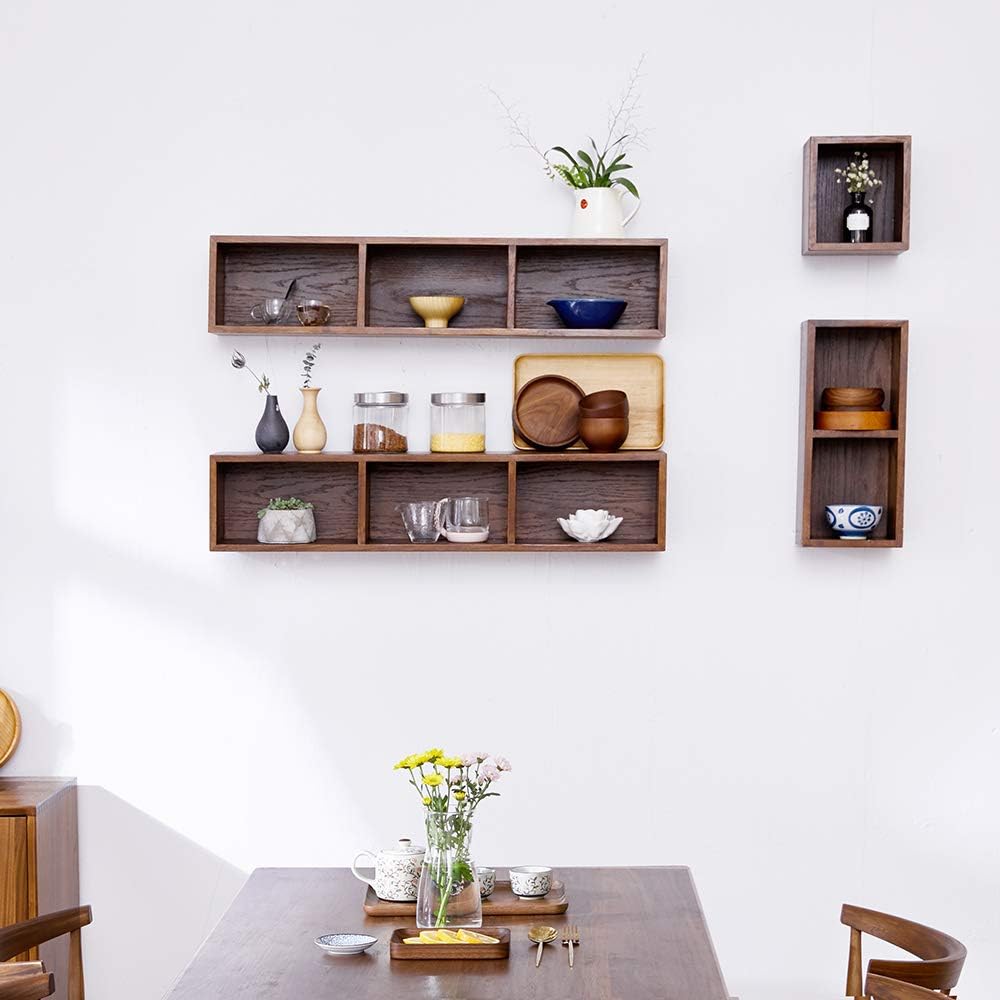 INMAN HOME Solid Walnut Wood 2 Cube Organizer Wall Mounted Media Storage Cabinet Floating Console Shelves Hanging Bookshelf Display Decor