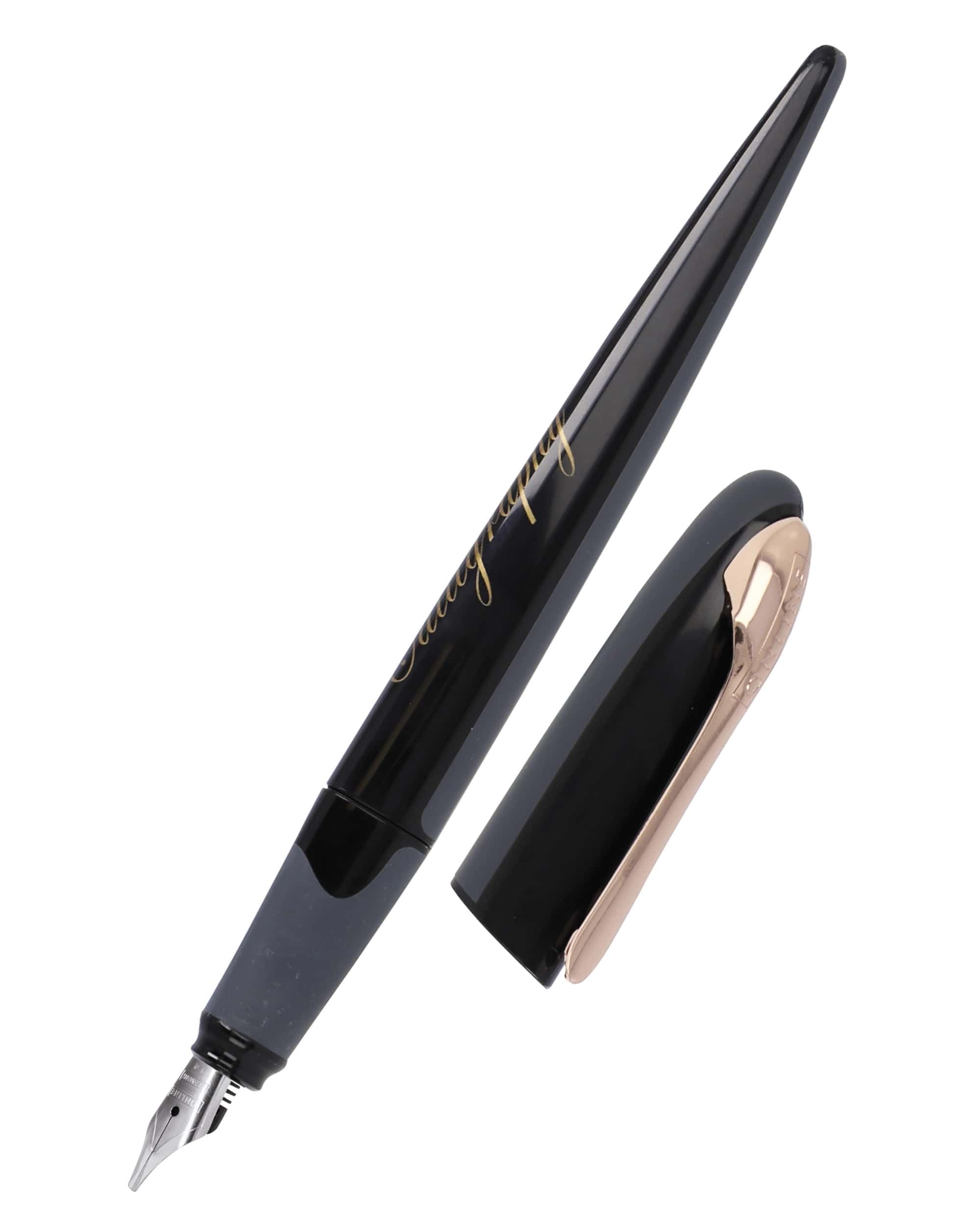 Online calligraphy fountain pen AIR black rosegold, calligraphy nib 1.4 mm, standard ink cartridges or converter, triangular shape, for fine and smooth writing, ink pen for journaling, handlettering