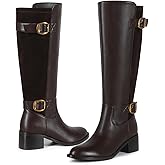 Women's Knee High Boots - Wide Calf Stretchy Riding Boots Faux Leather Suede Vintage Tall Boots with Low Chunky Heel - Comfortable Fashion Walking Dress Shoes