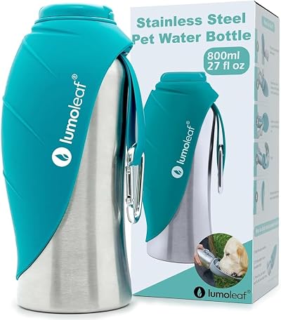 LumoLeaf 800ml Portable Dog Water Bottle Stainless Steel Dispenser Blue