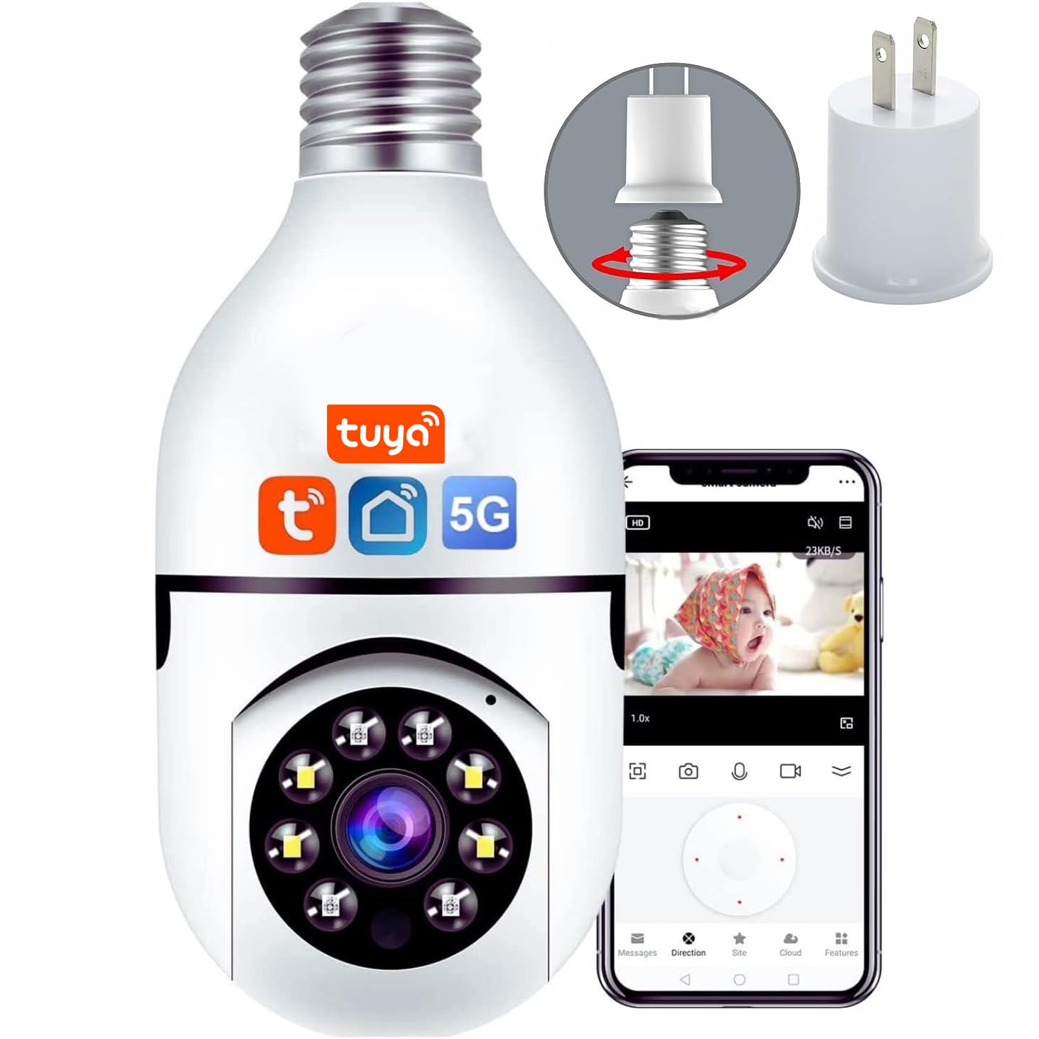 Photo 1 of Light Bulb Security Camera, 5GHz 2.4GHz ,Degree Pan/Tilt Panoramic IP Security Camera, TUYA WiFi 1080P Smart Home Surveillance Cam with Motion Detection Alarm Night Vision Two Way Talk Indoor E27