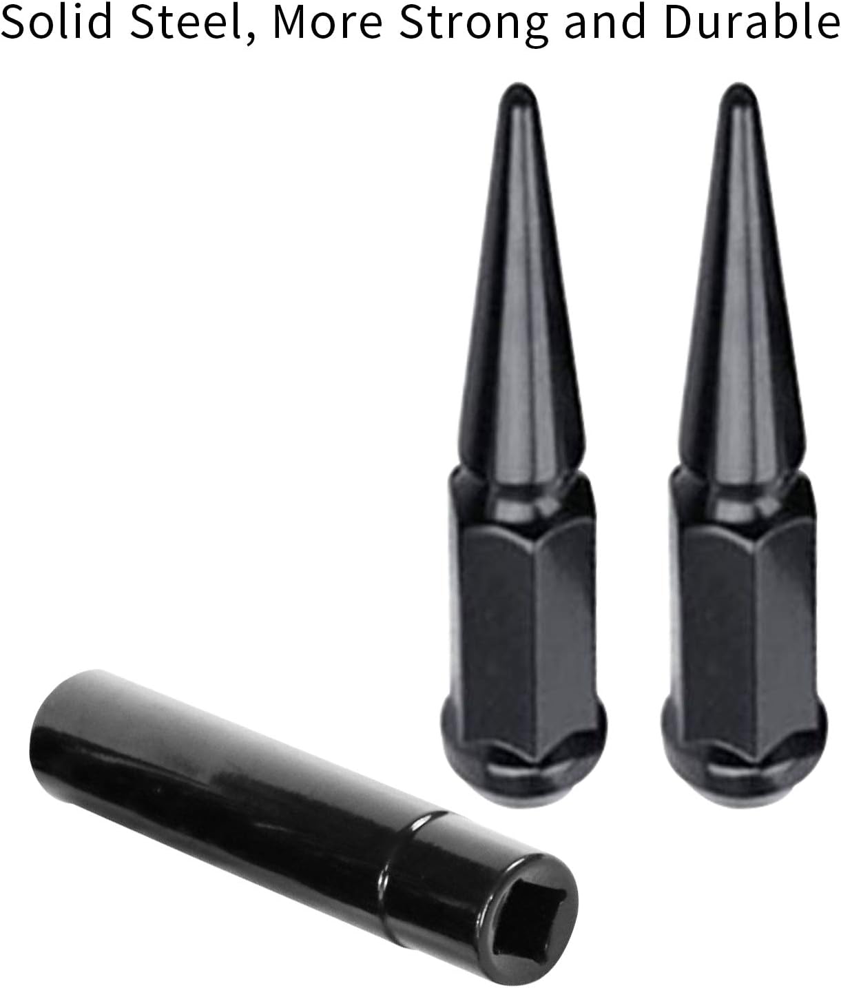 Spike Lug Nuts 12X1.25 24 pc Compatible with Aftermarket Parts w/ 1 Key, Black: Automotive