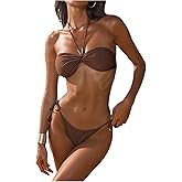 SweatyRocks Women's Halter Bikini Sets Twist Tie Backless Swimsuit Low Rise 2 Piece Bathing Suit