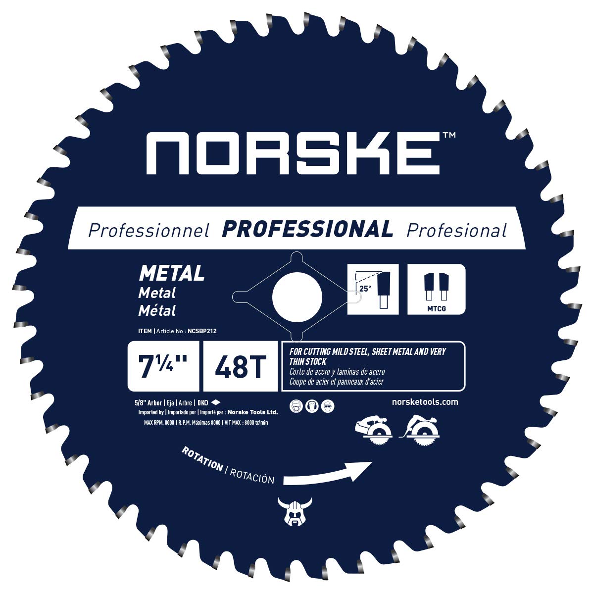 Norske Tools NCSBP212 7-1/4" x 48T Metal Cutting Saw Blade