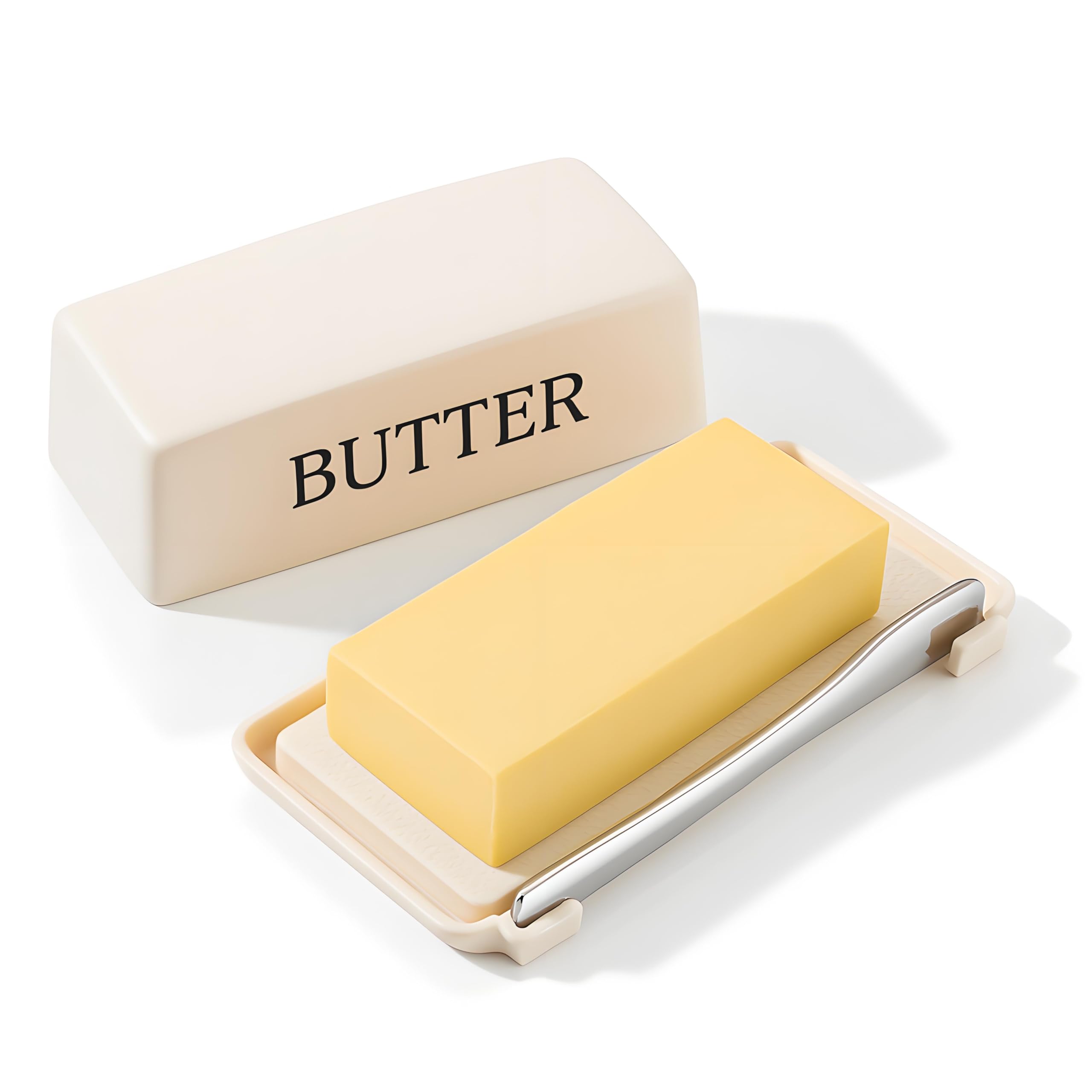 Photo 1 of Butter Holder With Lid And Knife,Food Grade Plastic Butter Dish For Countertop,Large Butter Storage Container With Cover,White