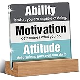 Inspirational Motivational Office Desk Decor Ability Motivation Attitude Acrylic Plaque Sign With Wooden Stand Decoration for Home Office Cubicle