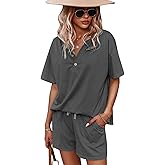 CORSKI Women's Short Sleeve Sweatsuit Sets Lounge 2 Piece V Neck Tracksuit Casual Loose Fit Outfits