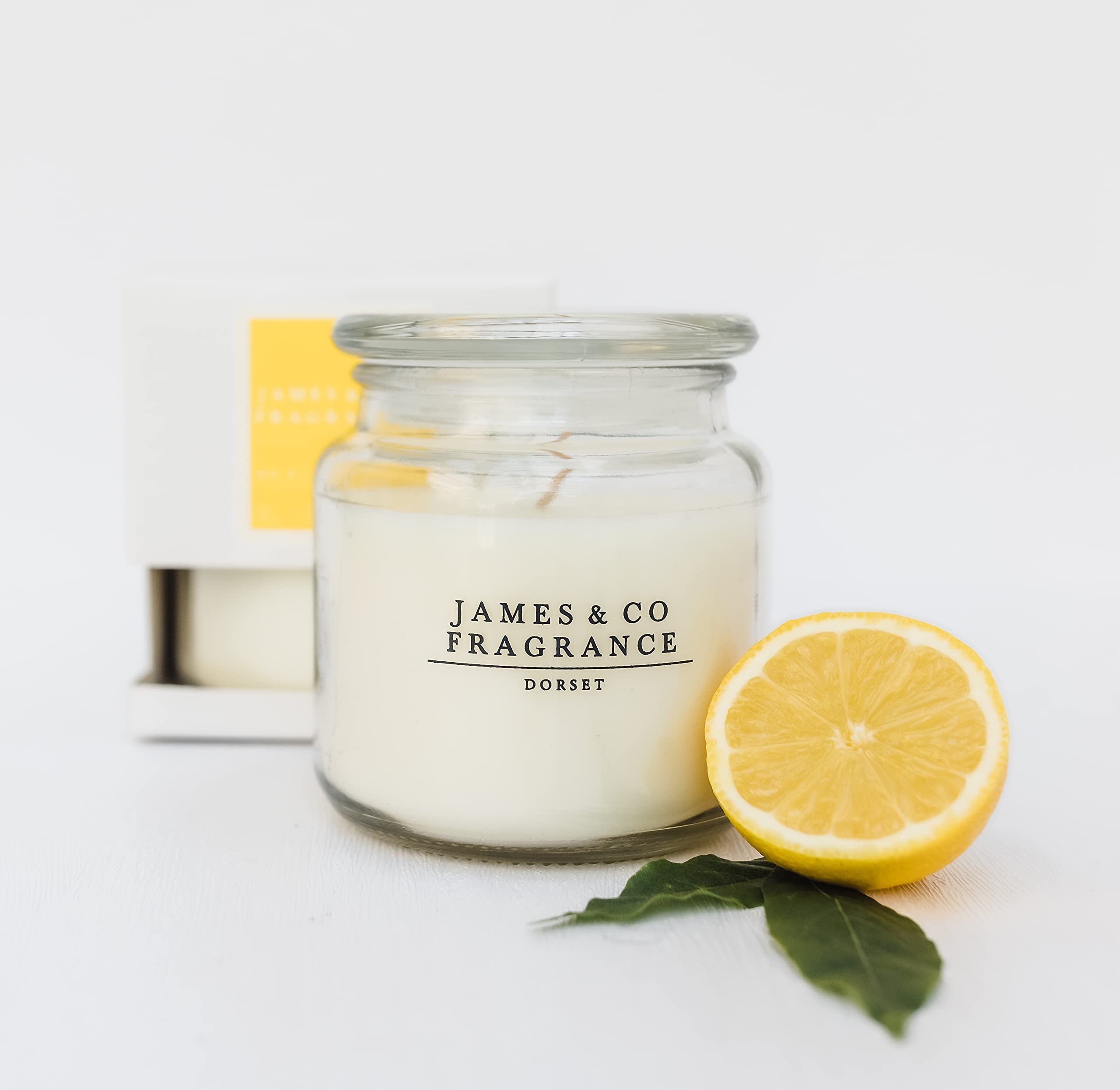 James & Co No.8 Lemon (Lemon & Bergamot) 14oz Natural Scented Large Jar Candle - Up to 60 Hours Burn Time