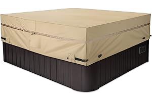 PatioGem Hot Tub Cover Protector, Outdoor SPA Covers for Hot Tub, Heavy Duty 600D Polyester Waterproof UV Protection Hot Tub Covers Replacement, Square SPA Cover Protector 80 x 80 x 20 inch, Beige