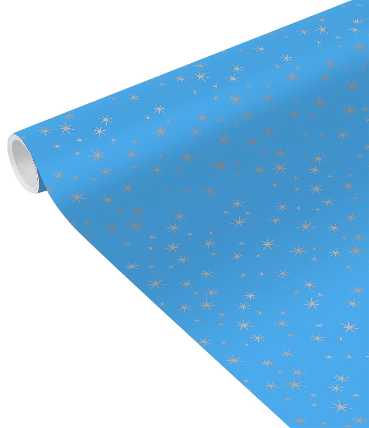 Clairefontaine 231621UNICEFC - A Roll of UNICEF Gift Paper - Poster Paper 80g - 5mx35cm (Special Small Width) - Pattern: Silver/Blue Stars - Gift Wrapping, Ideal for Small Wrappers
