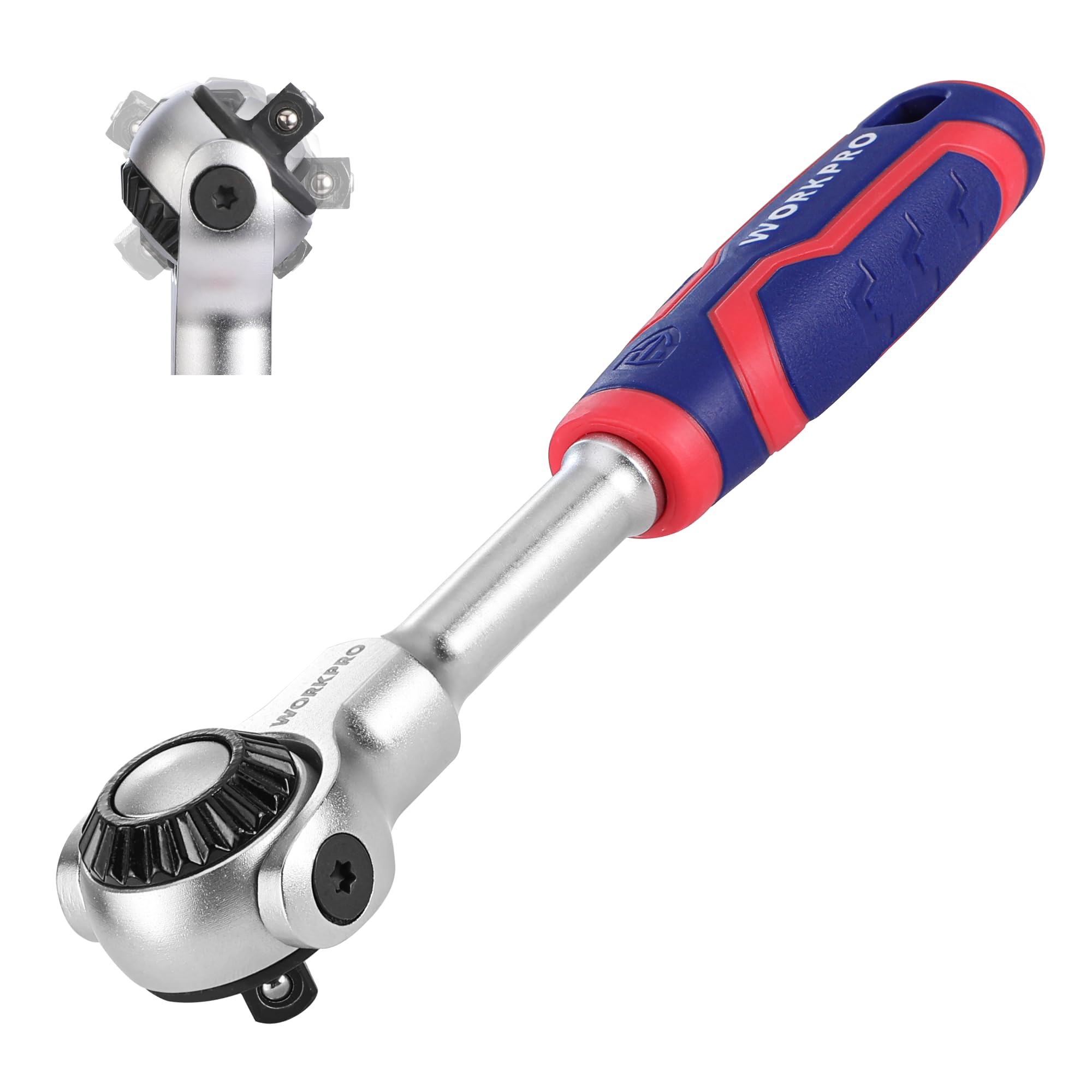 WORKPRO 1/4" Swivel Head Ratchet, 72-Tooth Socket Wrench with 270° Flexible Head and Quick-Release, Reversible Handle for DIY, Automotive & Repair Work