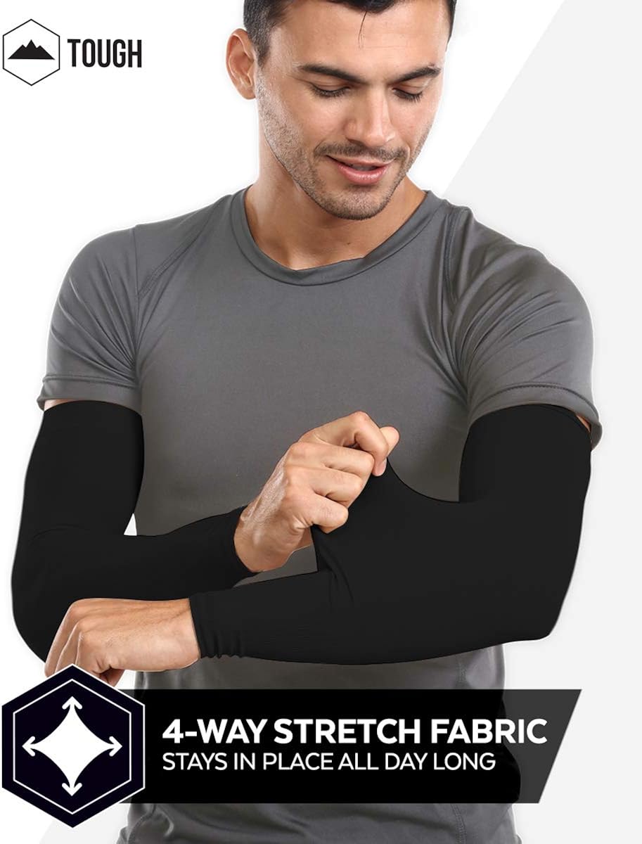 Tough Outdoors UV Protection Cooling Arm Sleeves, UPF 50 Long Sun Sleeves for Men and Women : Clothing