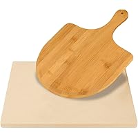 Augosta Pizza Stone for Oven and Grill, Free Wooden Pizza Peel paddle, Durable and Safe Baking Stone for grill, Thermal Shock
