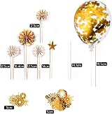 DKBT 13Pcs Gold Cake Toppers Kit Happy Birthday Acrylic Banner Sequins Balloon view 7