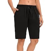 LUCKYCATCUS Women's Bermuda Shorts Jersey Shorts with Pockets Yoga Walking Athletic Long Shorts for Women Knee Length