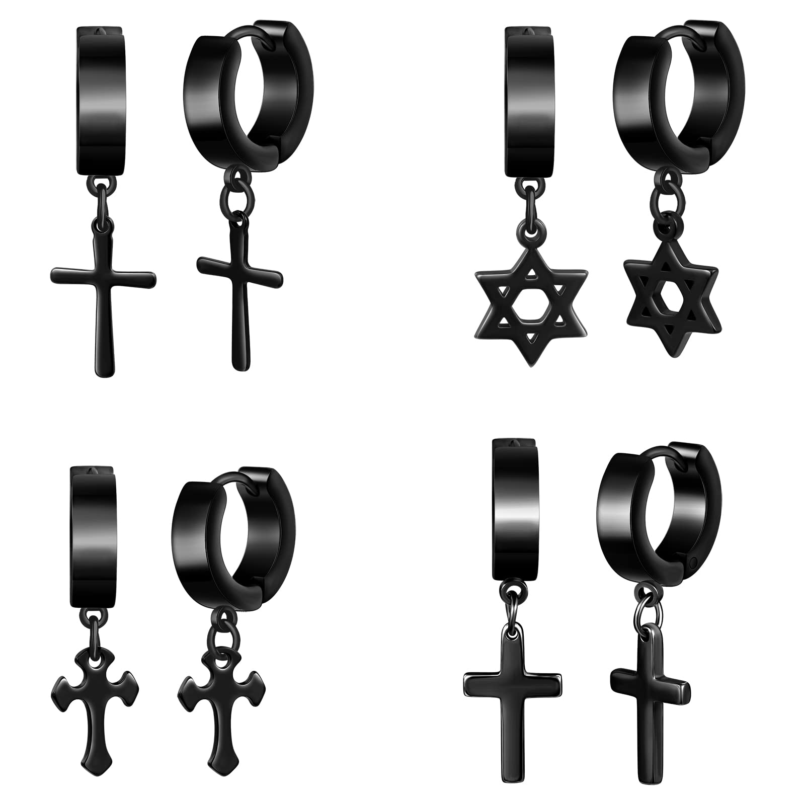 feilok 4 pair Unisex Earrings for Men black Stud Earrings Mens Earrings Kit Stainless Steel Earrings Set Jewelry Piercings for Man woman