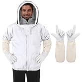 ZMHBKPS Beekeeper Jacket Beekeeping Jacket with Fencing Veil &amp; Gloves | Bee Jacket, Honey Bee Jacket, Bee Hive Jacket, Bee Keeper Jacket, Half Bee Suit, for Apiary Visits, Backyard for Men &amp; Women