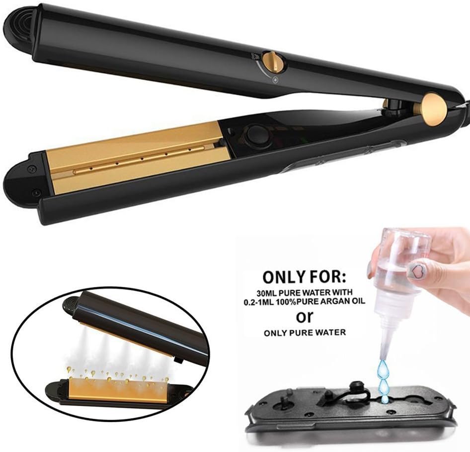 Professional Flat Iron and Curling Iron with Spray for Hair, JOLIFILE 2 In 1 Hair Straightener and Curler with 1 1/4 Inch 3D Floating Titanium Plate Argan Oil Infusion Treatment