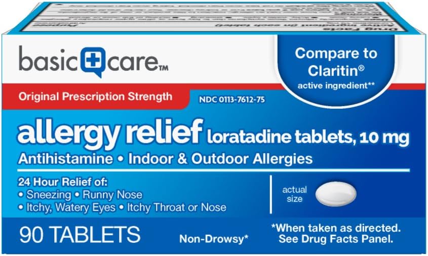  Basic Care Allergy Relief Loratadine Tablets 10 mg, 90 Count: Health & Personal Care