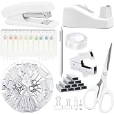 Office Supplies,White Desk Accessories,Office Supplies Set,Stapler and Tape Dispenser Set,Scissors,Staple Remover,Binder Clips,Staples,Ballpoint Pen,Index Tabs with Ruler,Clear Tape.9pcs for Office