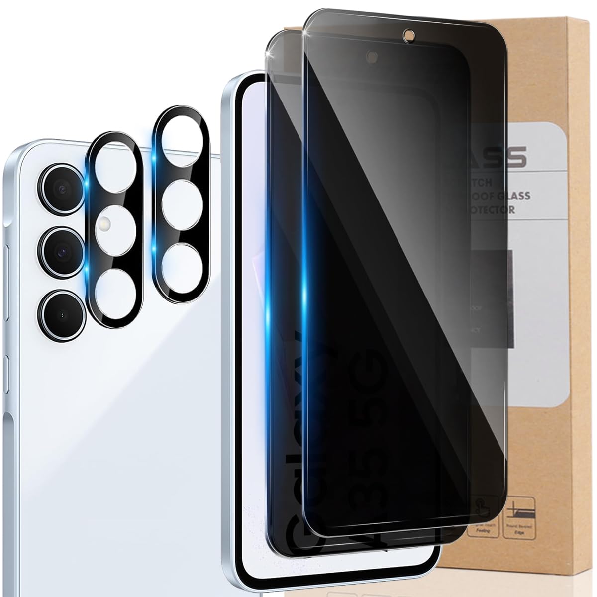 Photo 1 of [2+2 Pack] Samsung Galaxy A35 5G 6.6 inch Privacy Screen Protector, 2X Anti Spy Film + 2X Camera Lens Tempered Glass, [28° Anti Peep] [9H Hardness] [Anti-Scratch] [No Bubble] Case Friendly - Black