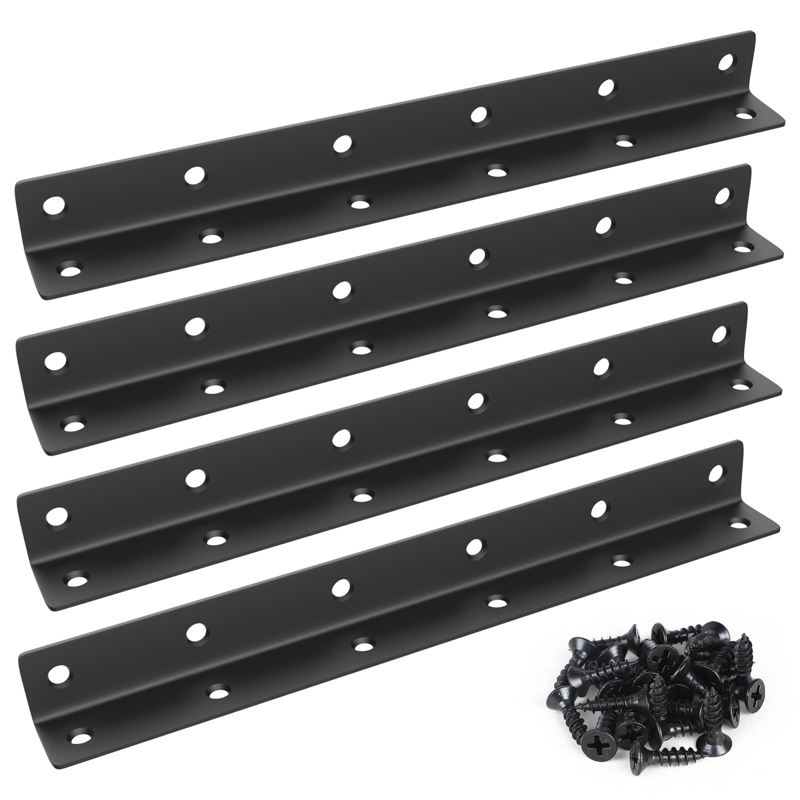 MIGUBIGU Set of 4 L Shape Angle Connectors, Black, 275 x 27 x 27 mm, 90 Degree Angle Corner Connector, Stainless Steel, Furniture Connector Angle for Shelves, Furniture, Cupboard